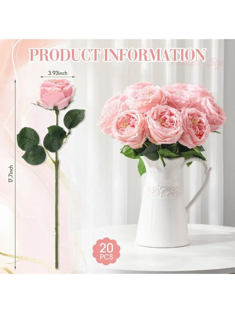 20 Pcs Pink Peonies Artificial Flowers - Realistic Faux Floral Decor for Home